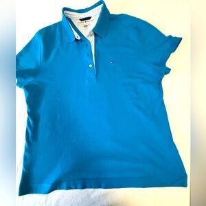 TOMMY HILFIGER LADIES TURQUOISE SIZE XL STRETCH-COTTON POLO SHIRT